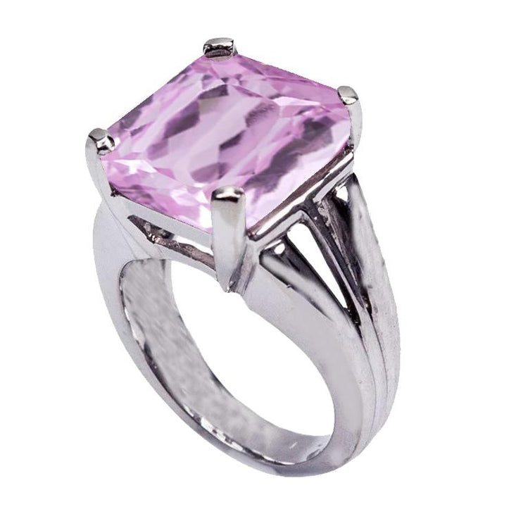 Bague Kunzite Solitaire 15 Ct Taille Princesse Or Blanc 14K - HarryChadEnt.FR