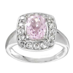 Bague Kunzite et diamants taille coussin 13 carats en or blanc 14K