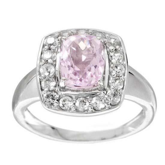 Bague Kunzite et diamants taille coussin 13 carats en or blanc 14K - HarryChadEnt.FR