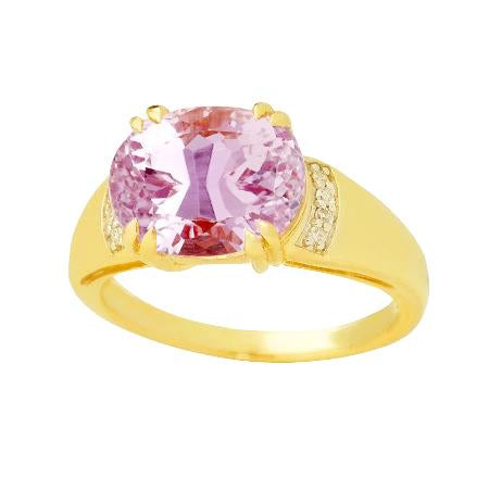 Bague Kunzite taille ovale 28.25 ct avec diamants ronds en or jaune 14K - HarryChadEnt.FR