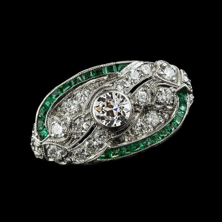 Bague Lunette Sertie Ronde Vieux mineur Diamant Vert Saphir 3 Carats - HarryChadEnt.FR