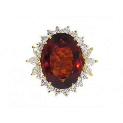 Bague Madère Ovale Citrine Et Diamant Or Jaune 14K Bijoux 29.50 Ct - HarryChadEnt.FR