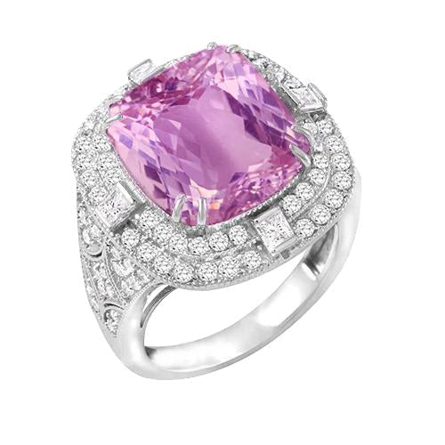 Bague Mariage Kunzite Et Diamants 13.50 Carats Or Blanc 14K - HarryChadEnt.FR