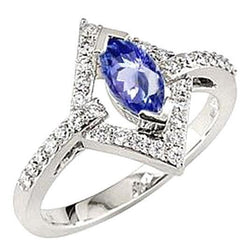 Bague Marquise Ceylan Saphir Bleu Et Diamants Or Blanc 4.51 Carats