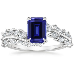 Bague Marquise Diamant Et Saphir Bleu Emeraude Bijoux 3 Carats