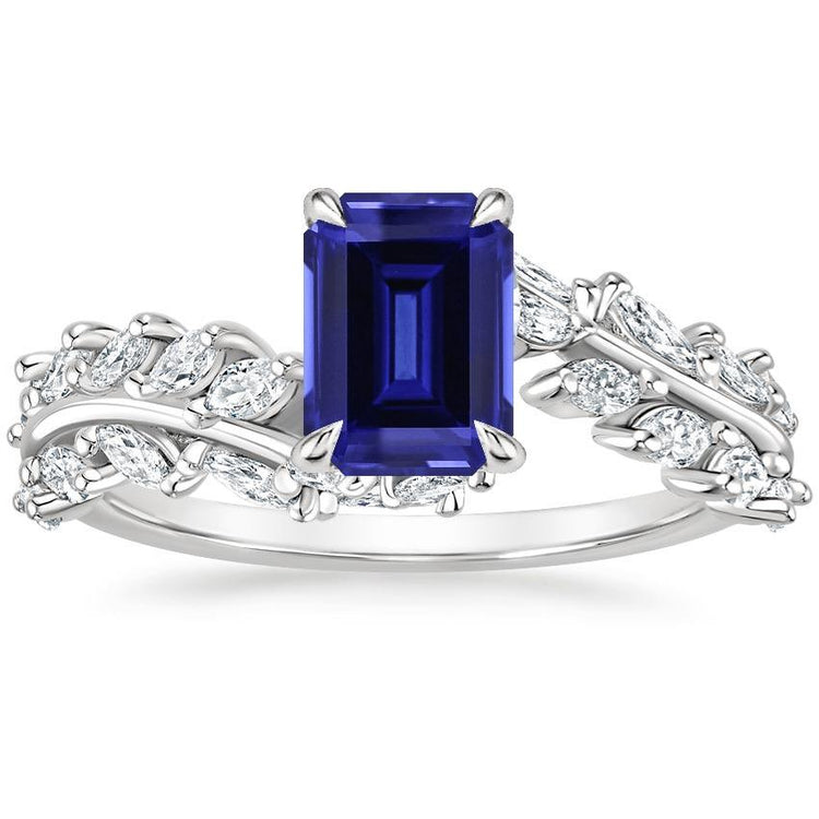 Bague Marquise Diamant Et Saphir Bleu Emeraude Bijoux 3 Carats - HarryChadEnt.FR