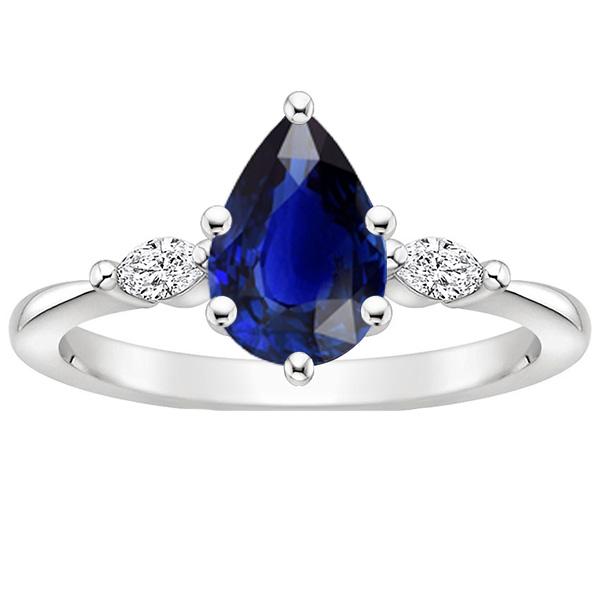 Bague Marquise Diamant Trois Pierres Poire Saphir Ceylan 3 Carats - HarryChadEnt.FR