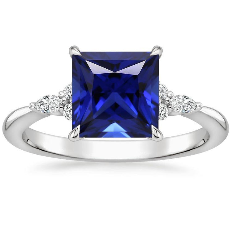 Bague Marquise & Diamants Ronds Avec Saphir Bleu Princesse 5.25 Carats - HarryChadEnt.FR