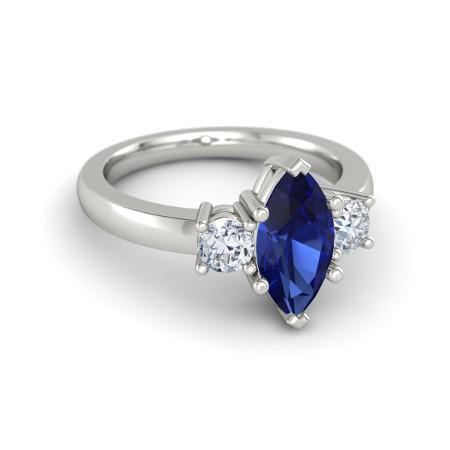 Bague Marquise Et Taille Ronde 2.50 Ct Saphir Et Diamants Or Blanc - HarryChadEnt.FR