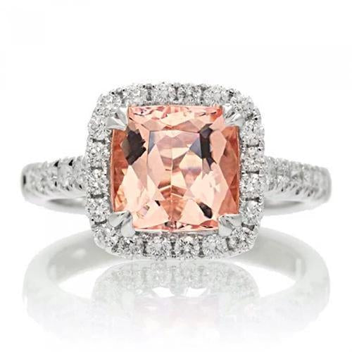 Bague Morganite Coussin Et Diamant 27 Ct Or Blanc 14K - HarryChadEnt.FR