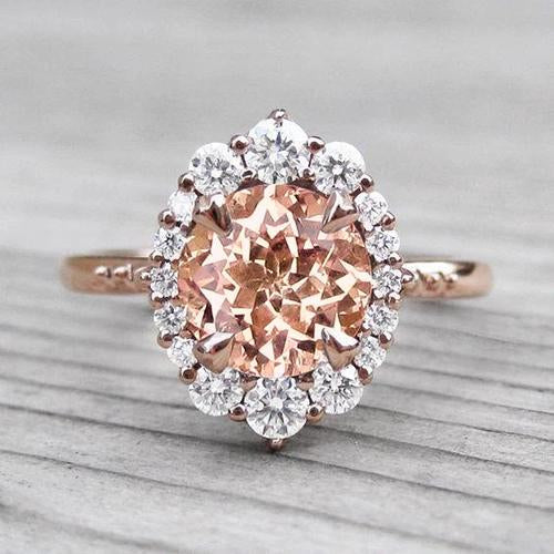 Bague Morganite Et Diamants 17.75 Ct Or 14K Rose - HarryChadEnt.FR