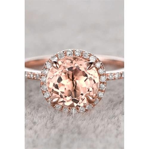 Bague Morganite Et Diamants Taille Ronde 11.50 Ct Or Rose 14K - HarryChadEnt.FR