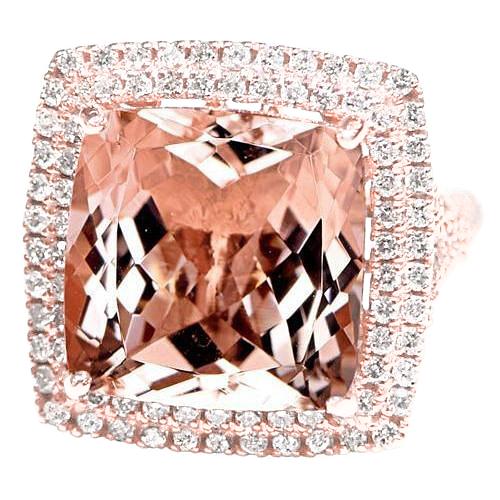 Bague Morganite Or Rose 14K Et Diamant 10.25 Ct Nouveau - HarryChadEnt.FR