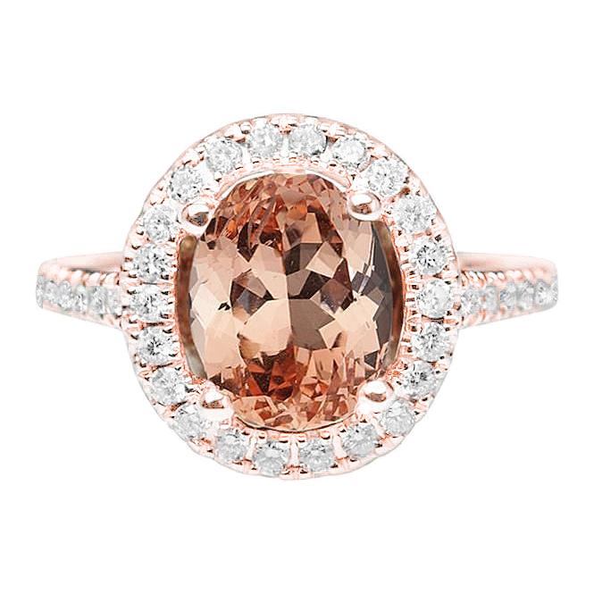 Bague Morganite Ovale Et Diamants 26.50 Ct Or Rose 14K - HarryChadEnt.FR