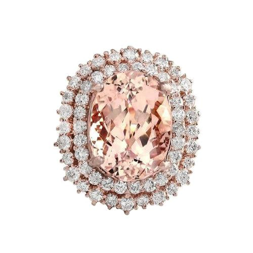 Bague Morganite Ovale Et Diamants Ronds 14 Ct Or Rose 14K - HarryChadEnt.FR