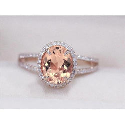 Bague Morganite Ovale Et Ronde 19.75 Ct Avec Diamants En Or Deux Tons