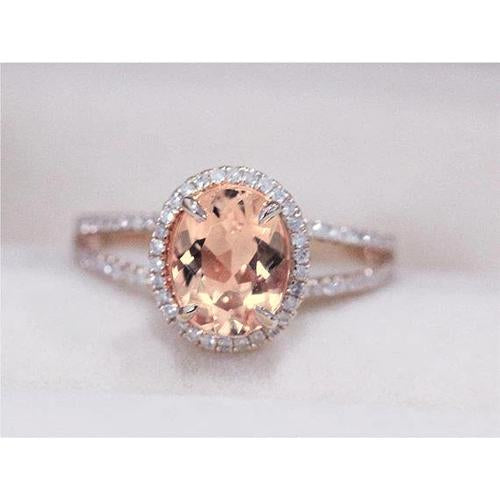 Bague Morganite Ovale Et Ronde 19.75 Ct Avec Diamants En Or Deux Tons - HarryChadEnt.FR