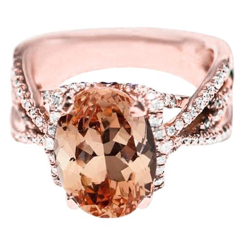 Bague Morganite Ovale Et Ronde 9.25 Ct Avec Diamants Or 14K - HarryChadEnt.FR