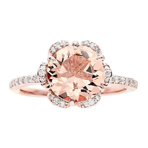 Bague Morganite Ronde 15.25 Carats Et Diamants Or Rose 14K - HarryChadEnt.FR