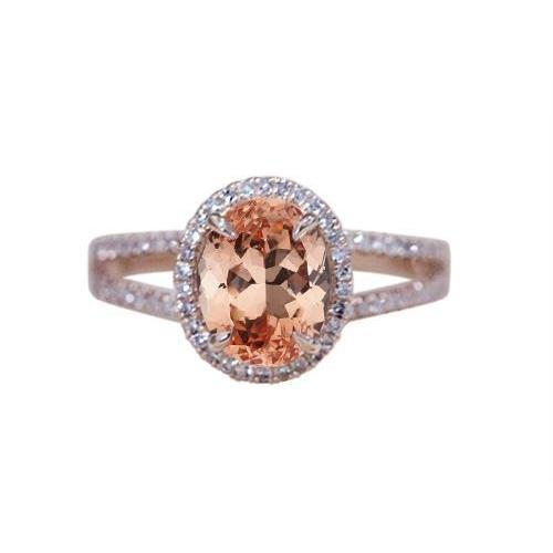 Bague Morganite ovale et ronde de 17.25 ct avec diamants en or rose - HarryChadEnt.FR