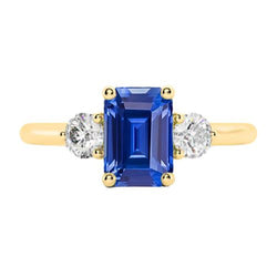 Bague Or 3 Pierres Emeraude Ceylan Saphir Diamants 3 Carats