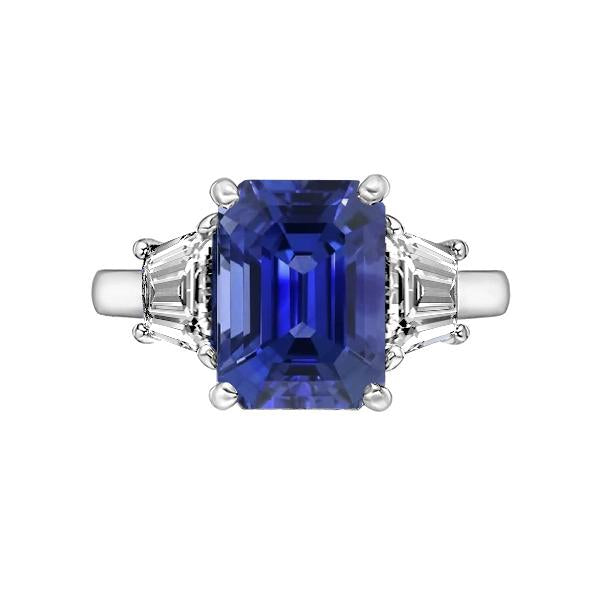 Bague Or 3 Pierres Emeraude Saphir Bleu & Diamants Trapèze 4 Carats - HarryChadEnt.FR