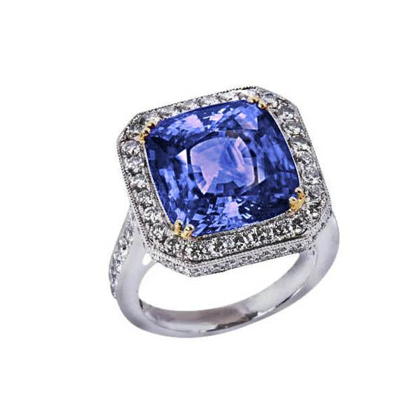 Bague Or Bicolore Coussin Tanzanite Diamants 4.25 Carat Style Vintage - HarryChadEnt.FR
