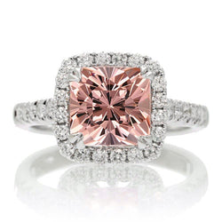 Bague Or Blanc 14K 11 Ct Coussin Morganite Et Diamants Neuf