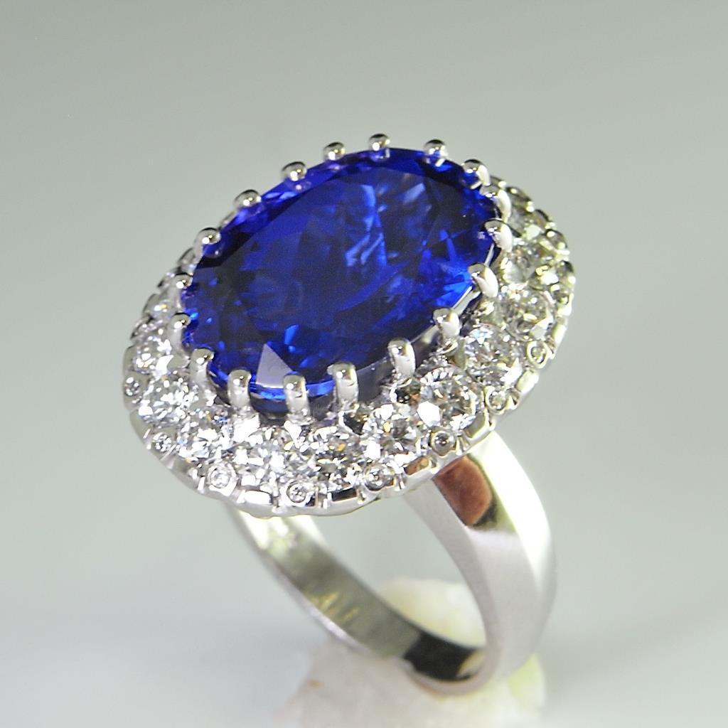 Bague Or Blanc 14K 15 Ct Gros Tanzanite Et Petits Diamants Nouveau - HarryChadEnt.FR