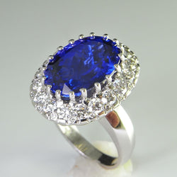 Bague Or Blanc 14K 15 Ct Gros Tanzanite Et Petits Diamants Nouveau