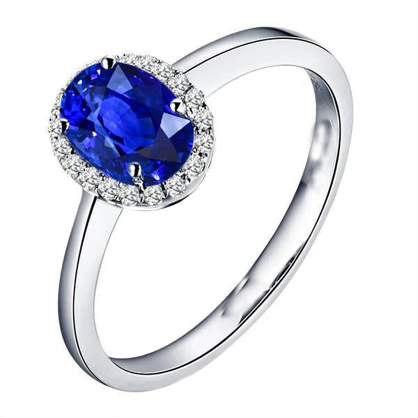 Bague Or Blanc 14K 2.30 Ct Saphir Ceylan Diamants Nouveau - HarryChadEnt.FR
