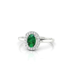 Bague Or Blanc 14K 3.70 Ct Émeraude Verte Avec Diamants Blancs Nouveau