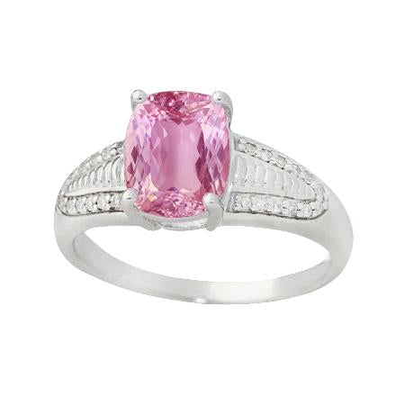 Bague Or Blanc 14K Kunzite Rose Et Diamants 26.50 Carats Sertie De Griffes - HarryChadEnt.FR