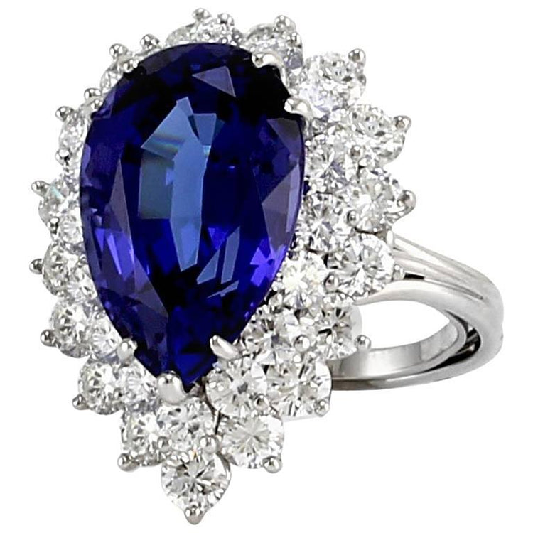 Bague Or Blanc 14K Poire Tanzanite Avec Diamants Ronds 3.75 Ct Nouveau - HarryChadEnt.FR