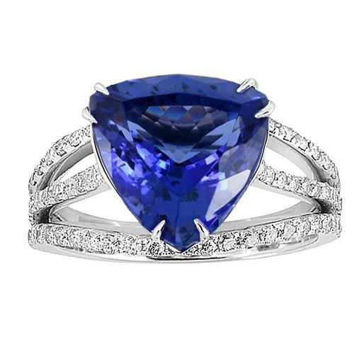 Bague Or Blanc 14K Trillion Tanzanite Et Diamants 6.01 Carats - HarryChadEnt.FR