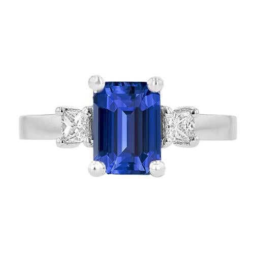 Bague Or Blanc 3 Pierres Saphir Bleu & Diamants Princesse 2.50 Carats - HarryChadEnt.FR