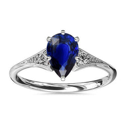 Bague Or Blanc 3 Pierres Saphir Ceylan Poire & Diamants 1.75 Carats