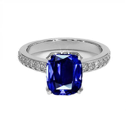 Bague Or Blanc Diamant Coussin Ceylan Saphir Accentué 6 Carats