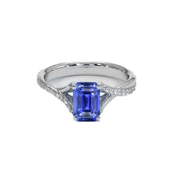 Bague Or Blanc Diamant & Emerald Cut Sri Lankan Saphir 5.25 Carats