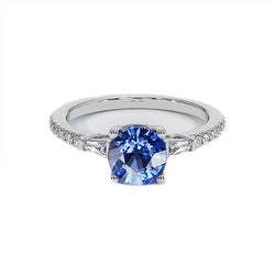 Bague Or Blanc Diamant Rond Saphir Ceylan Avec Accents 5 Carats