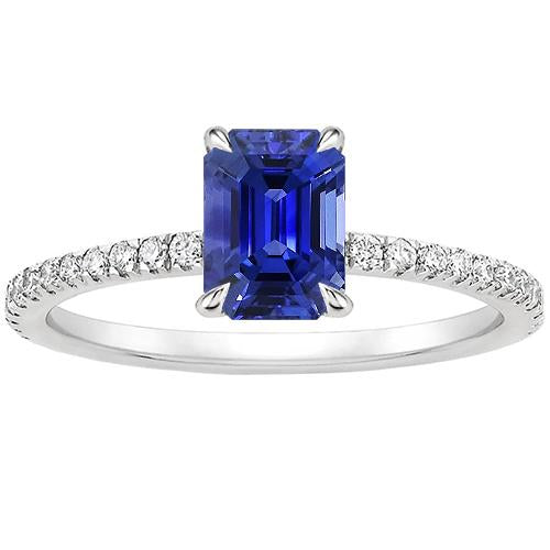 Bague Or Blanc Diamant & Saphir Bleu Emeraude 4 Carats Sertissage Pavé - HarryChadEnt.FR