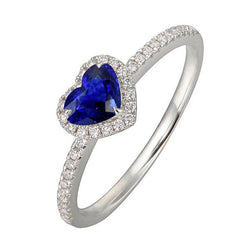 Bague Or Blanc Halo Coeur Saphir Ceylan & Serti Diamant 3 Carats