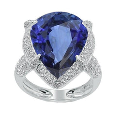 Bague Or Blanc Halo Poire Saphir Ceylan & Diamant 5.50 Carats