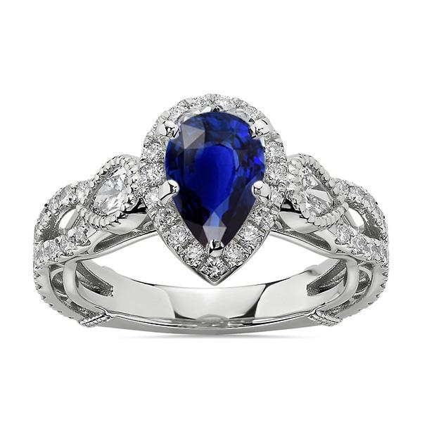Bague saphir bleu émeraude solitaire 3 carats sertie de griffes - HarryChadEnt.FR