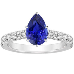 Bague Or Blanc Pierres Précieuses Accents Poire Saphir Ceylan 5.50 Carats
