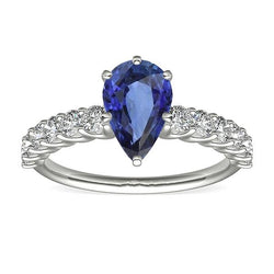Bague Or Blanc Poire Saphir Bleu Avec Accents 3.50 Bijoux Femme