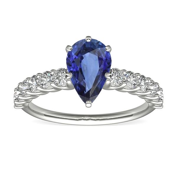 Bague Or Blanc Poire Saphir Bleu Avec Accents 3.50 Bijoux Femme - HarryChadEnt.FR