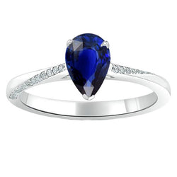 Bague Or Blanc Saphir Bleu Poire & Diamants Ronds 2.50 Carats
