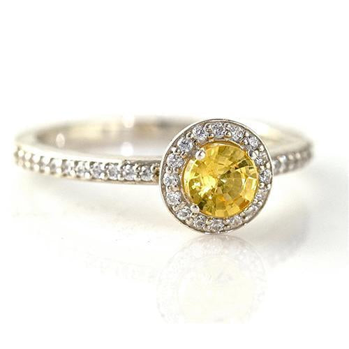 Bague Or Blanc Saphir Jaune Rond Et Halo Diamants 4.50 Carats - HarryChadEnt.FR