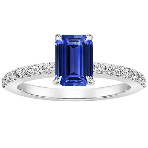 Bague Or Blanc Sertissage Pavé Saphir Bleu Émeraude & Diamant 4 Carats - HarryChadEnt.FR